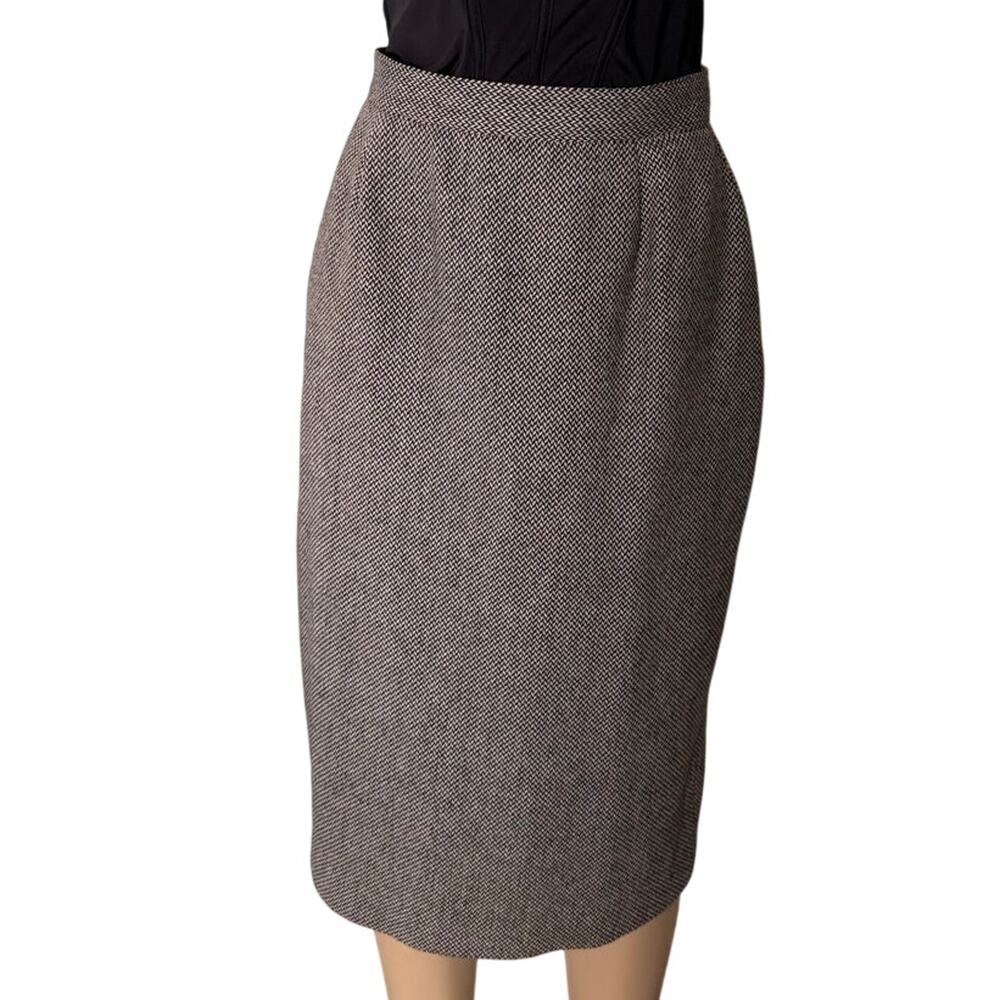 Vintage 80s Wool Tweed Skirt Black Gray Size 12 Made in Yugoslavia 60% Wool
